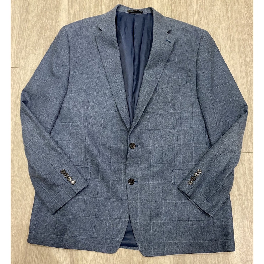 Lauren Ralph Lauren Men's 46L Blue Windowpane Silk Wool 2 Button Blazer MINT